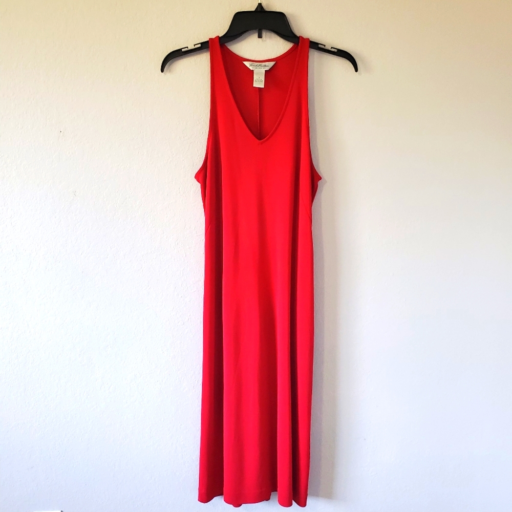 Brooks Brothers Red V-Neck Sleeveless Dress with Free Faux Pearl Earrings
